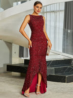 Charming Mermaid Crew Neck Sleeveless Backless Asymmetrical-Length Prom Dress
