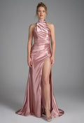 Charming Mermaid Halter Neck Sleeveless Pleated Floor Length Prom Dress