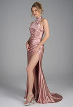 Charming Mermaid Halter Neck Sleeveless Pleated Floor Length Prom Dress