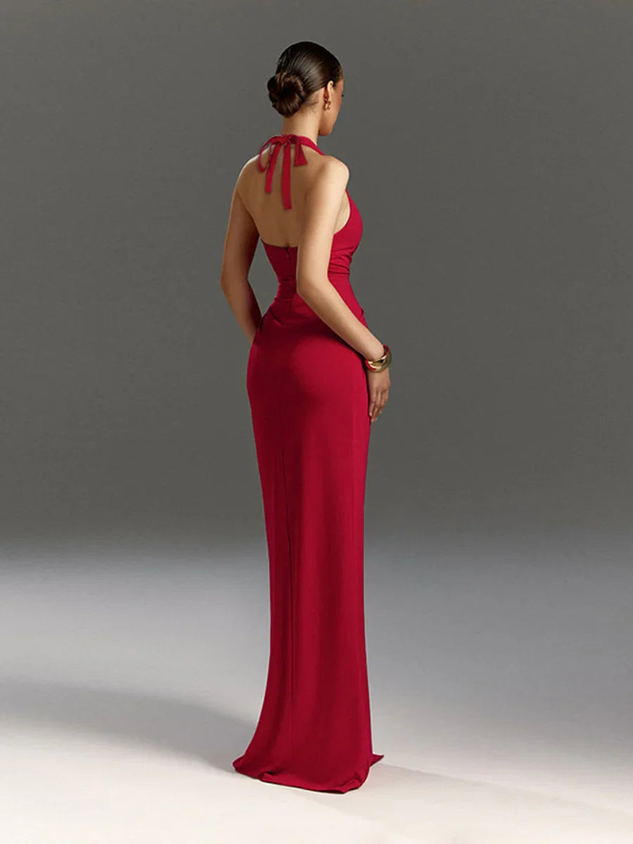 Charming Mermaid Halter Neck Sleeveless Zipper Up Sweep/Brush Train Prom Dress
