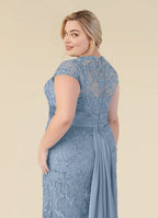 Charming Mermaid Scoop Neck Cap Sleeve Back Zip Floor-Length Plus Size Mother of the Bride Dress
