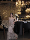 Mermaid Prom Dress With Spaghetti Straps Lace And Sequins Champagne For Prom Night Elegance