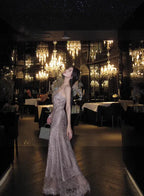 Mermaid Prom Dress With Spaghetti Straps Lace And Sequins Champagne For Prom Night Elegance
