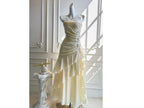 Mermaid Prom Dress Pale Yellow With Beaded Floral Appliques Spaghetti Straps Ruffle Hem For Prom Goers