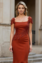 Charming Mermaid Square Neck Cap Sleeve Open Back Sweep/Brush Train Mother of the Bride Dress