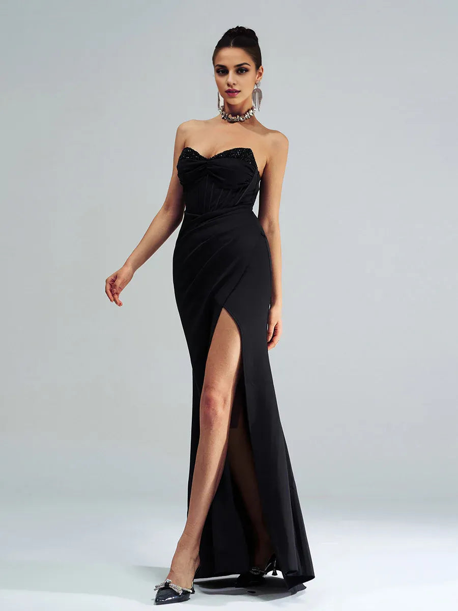Charming Mermaid Strapless Sleeveless Zipper Up Floor-Length Prom Dress