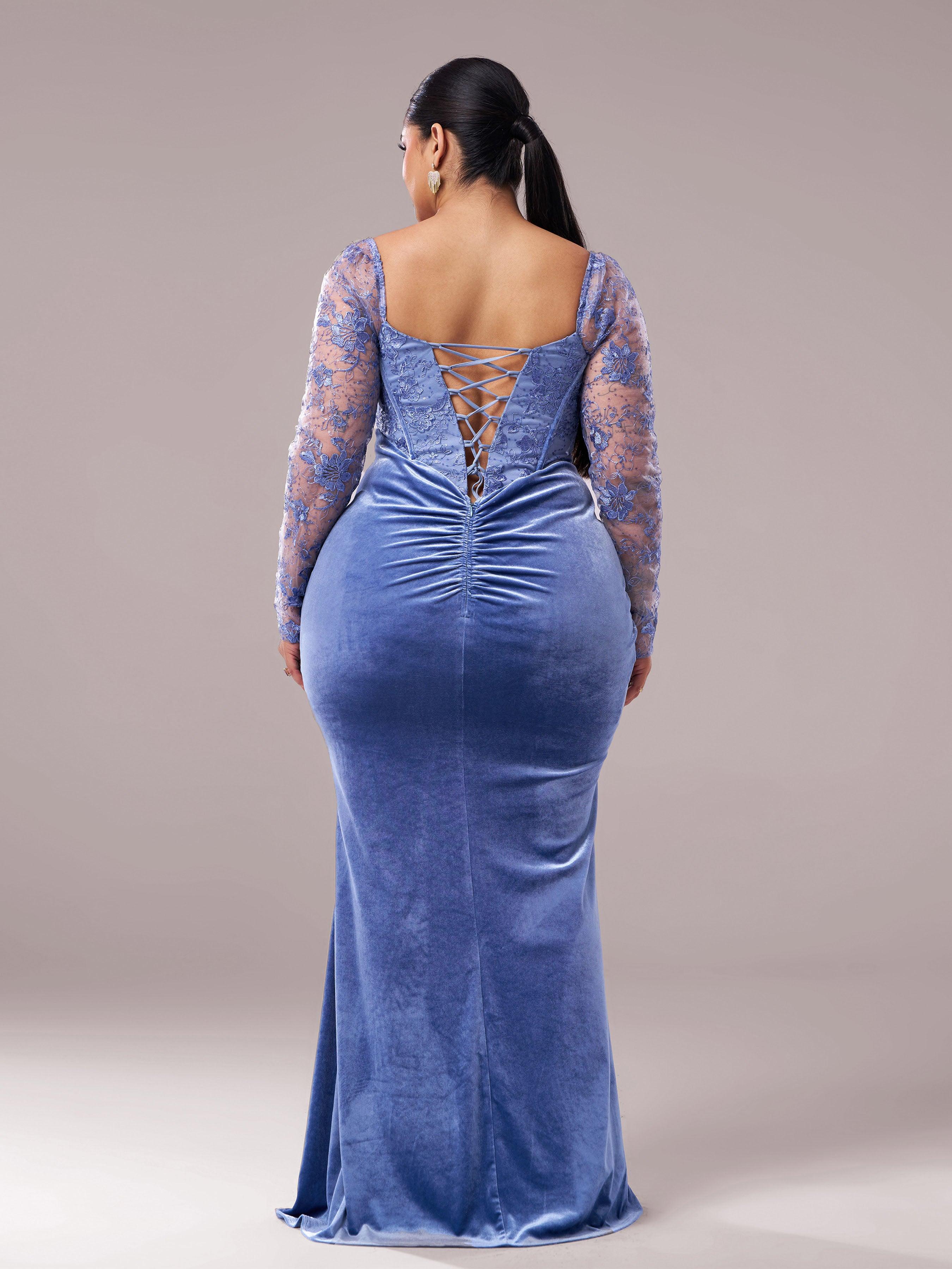 Charming Mermaid Sweetheart Neck Long Sleeve Up Floor-Length Plus Size Prom Dress