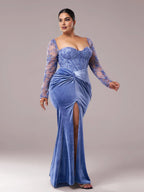 Charming Mermaid Sweetheart Neck Long Sleeve Up Floor-Length Plus Size Prom Dress
