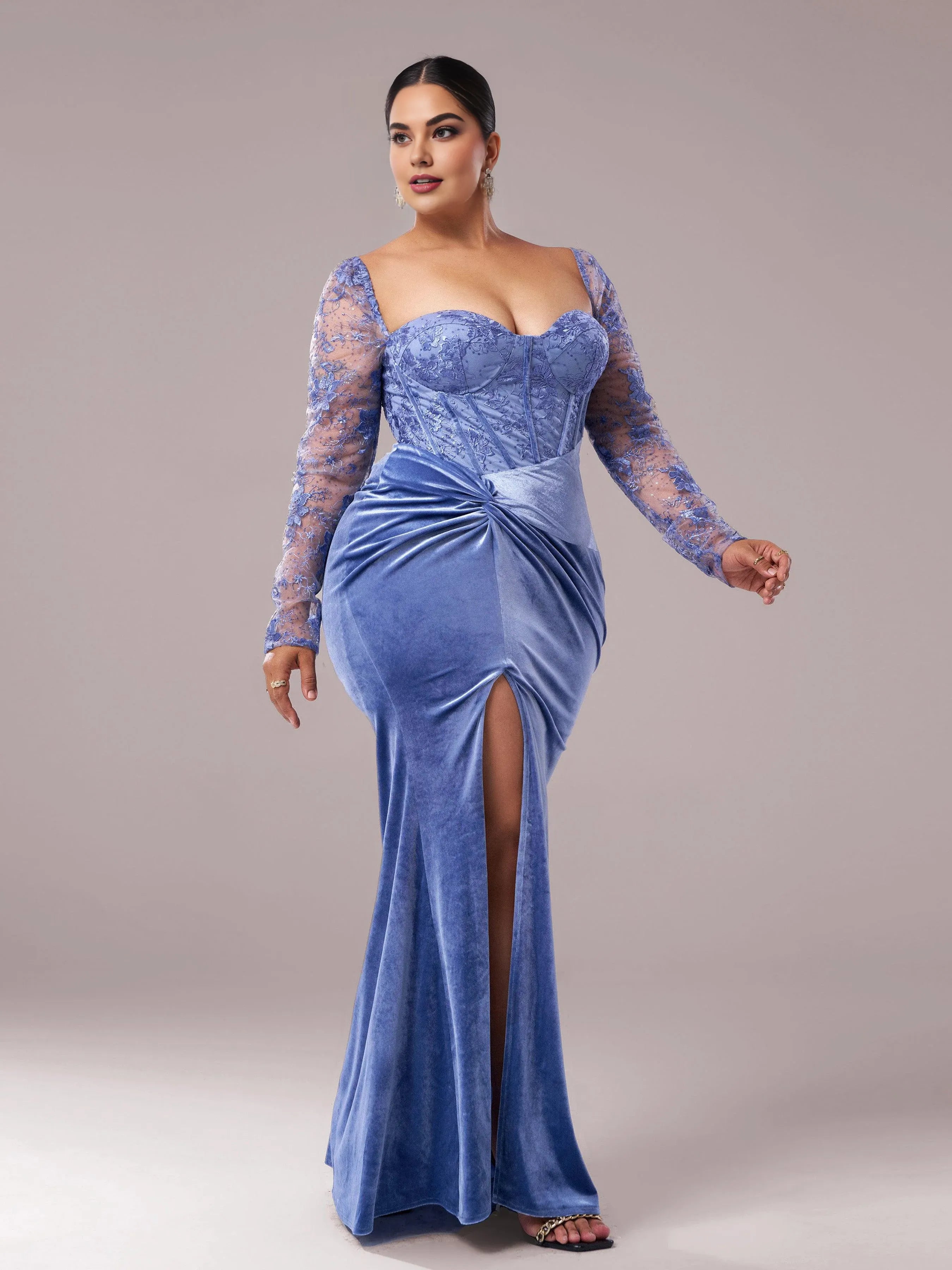 Charming Mermaid Sweetheart Neck Long Sleeve Up Floor-Length Plus Size Prom Dress