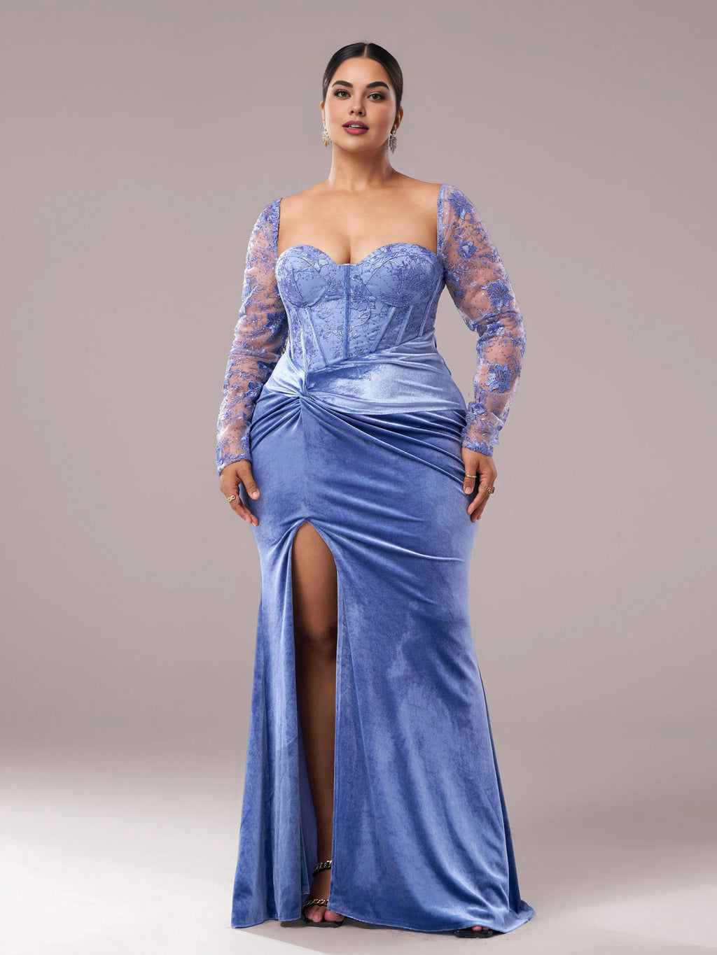 Charming Mermaid Sweetheart Neck Long Sleeve Up Floor-Length Plus Size Prom Dress