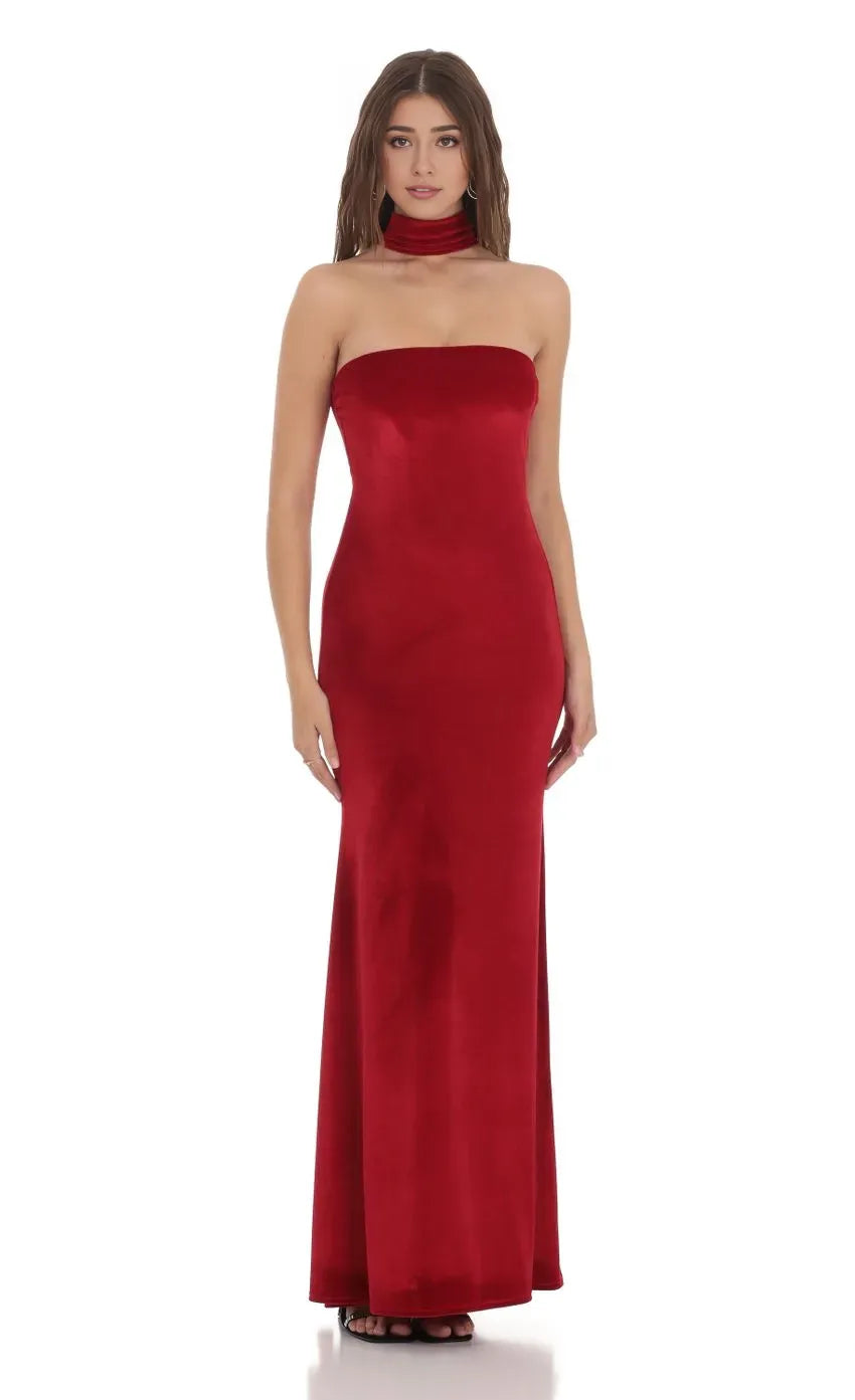 Charming Mermaid/Trumpet Reverse Halter Neck Sleeveless Zipper Up Floor-Length Prom Dress