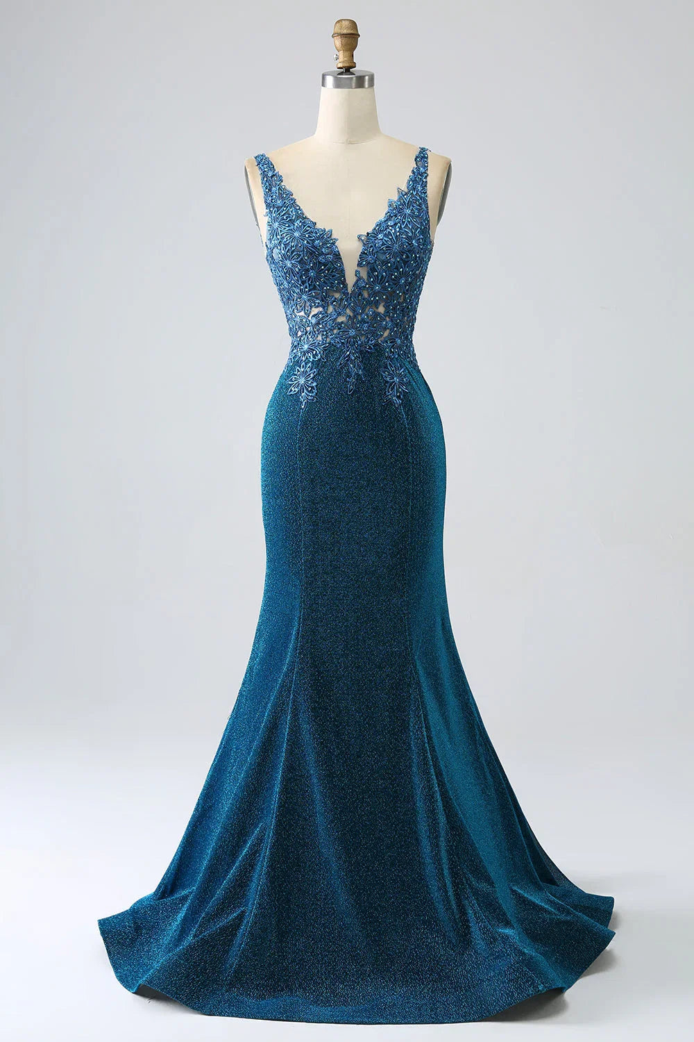 Charming Mermaid/Trumpet V-Neck Sleeveless Appliques Sweep/Brush Train Prom Dress
