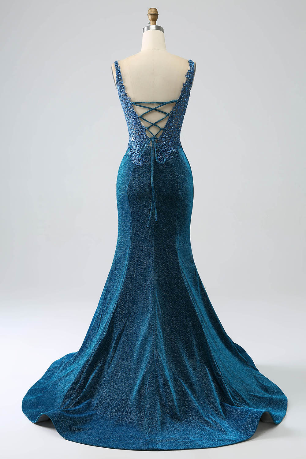 Charming Mermaid/Trumpet V-Neck Sleeveless Appliques Sweep/Brush Train Prom Dress
