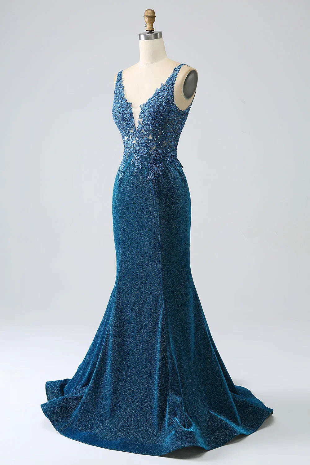Charming Mermaid/Trumpet V-Neck Sleeveless Appliques Sweep/Brush Train Prom Dress
