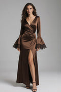 Charming Mermaid/Trumpet V-Neck Long Sleeve Floor-Length Prom Dress
