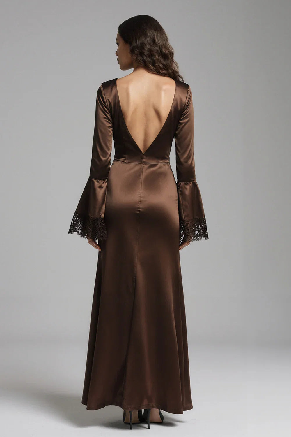 Charming Mermaid/Trumpet V-Neck Long Sleeve Floor-Length Prom Dress