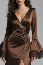 Charming Mermaid/Trumpet V-Neck Long Sleeve Floor-Length Prom Dress