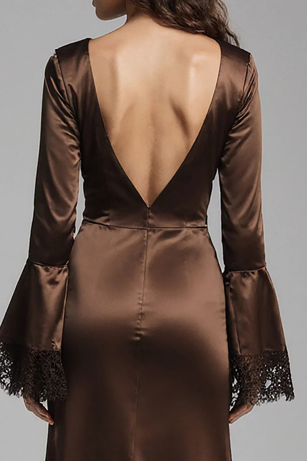 Charming Mermaid/Trumpet V-Neck Long Sleeve Floor-Length Prom Dress
