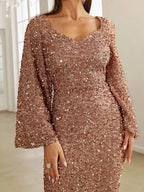 Charming Mermaid V Neck Bell Sleeve Zipper Up Sweep/Brush Train Prom Dress