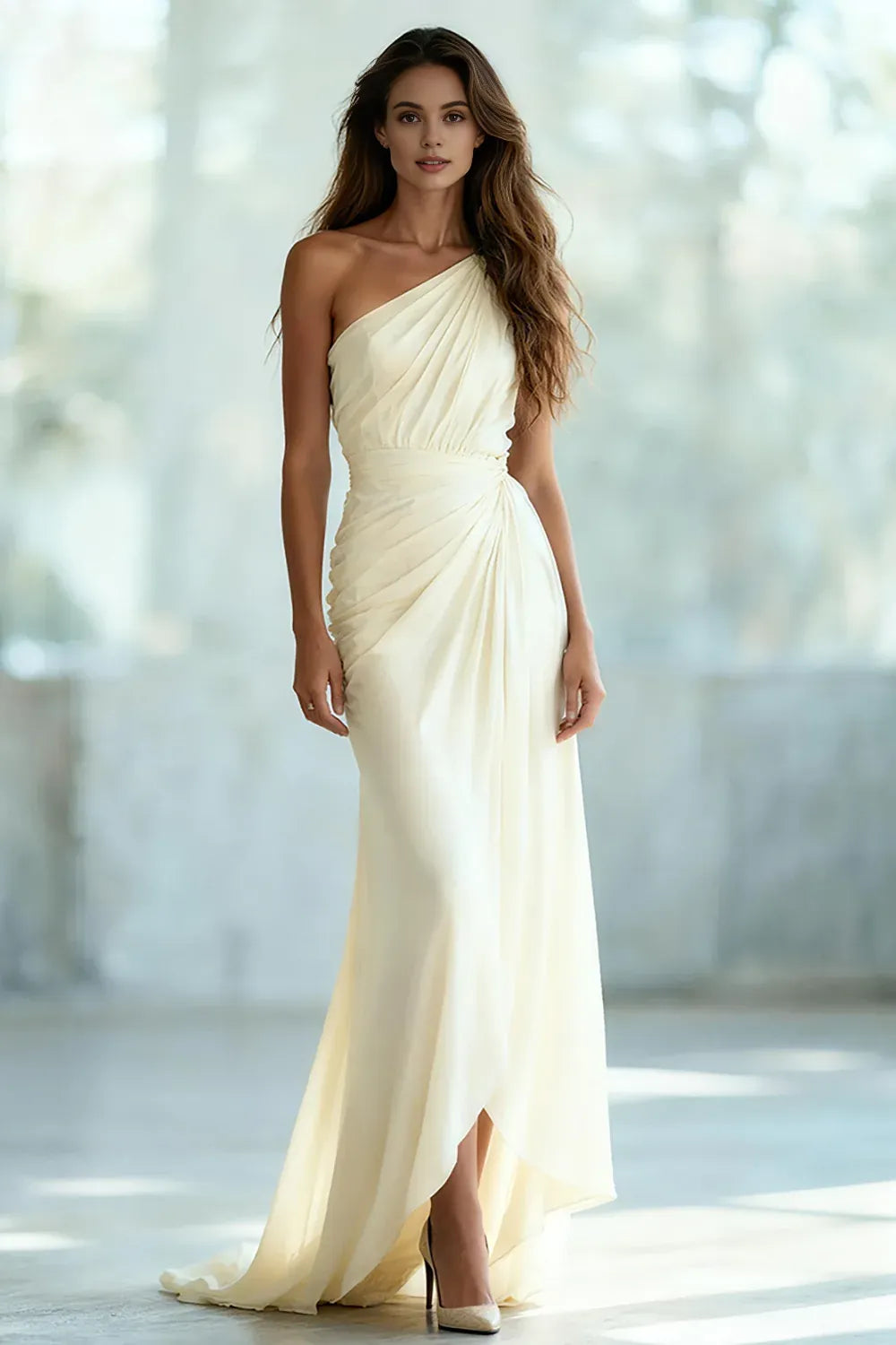 Charming Sheath/Column One Shoulder Sleeveless Sweep/Brush Train Prom Dress