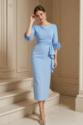 Charming Sheath Boat Neck Long Sleeve Zipper Up Tea-Length Mother of the Bride Dress