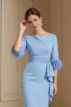 Charming Sheath Boat Neck Long Sleeve Zipper Up Tea-Length Mother of the Bride Dress
