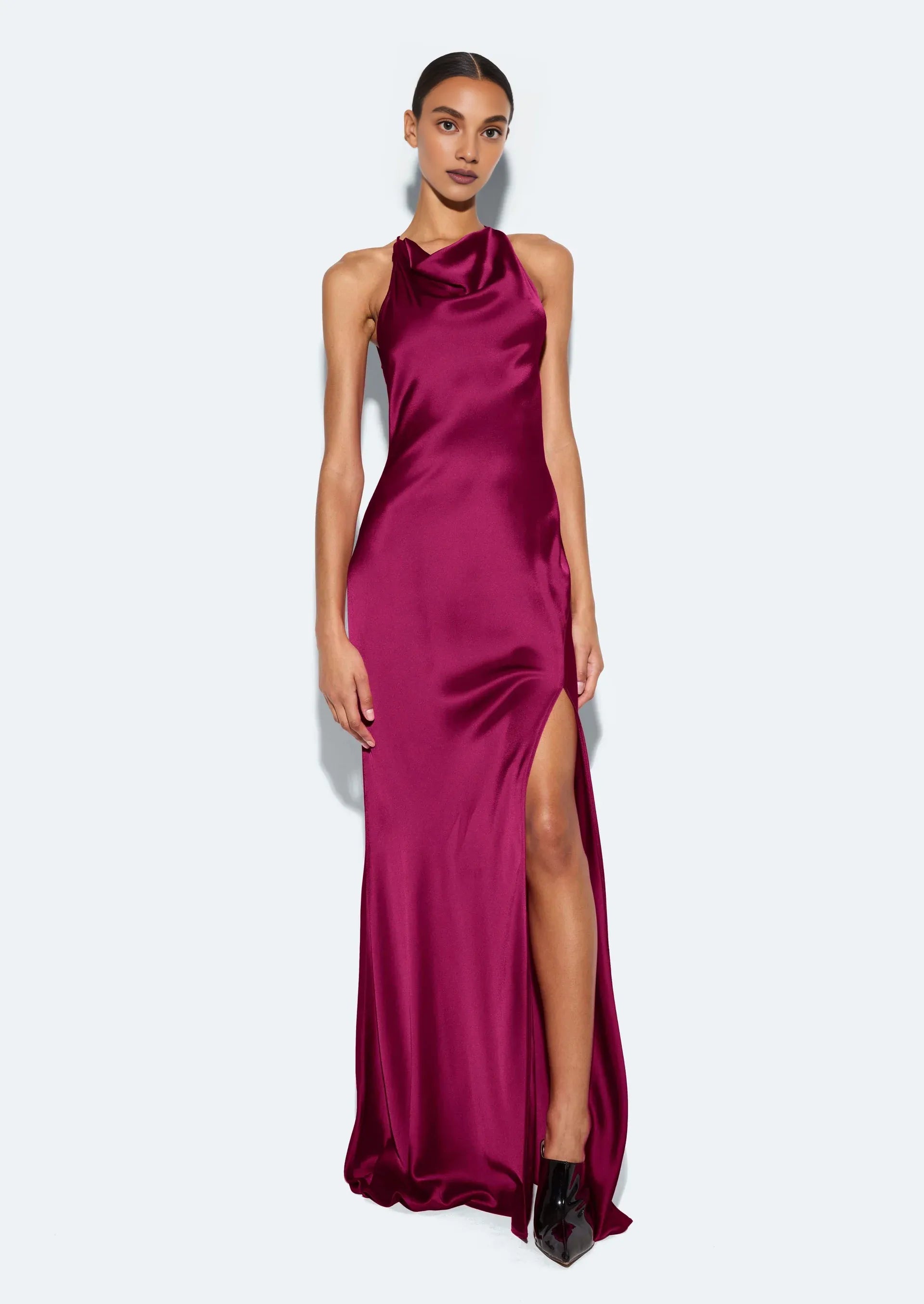 Charming Sheath/Column Cowl Neck Sleeveless Zipper Up Floor-Length Prom Dress