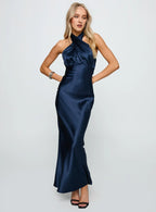 Charming Sheath/Column Halter Neck Sleeveless Backless Floor-Length Prom Dress