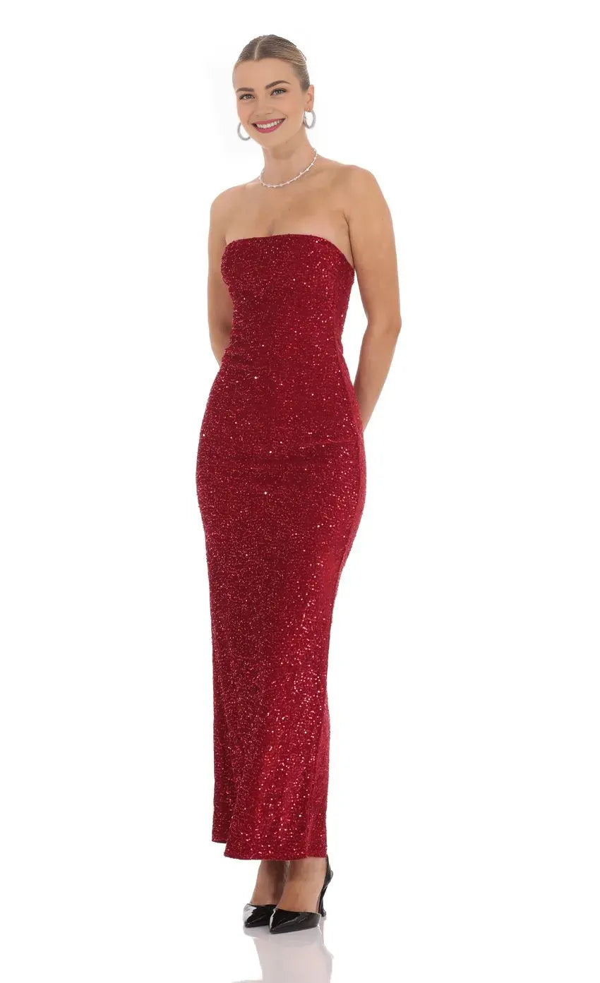 Charming Sheath/Column Strapless Neck Sleeveless Zipper Up Floor-Length Prom Dress