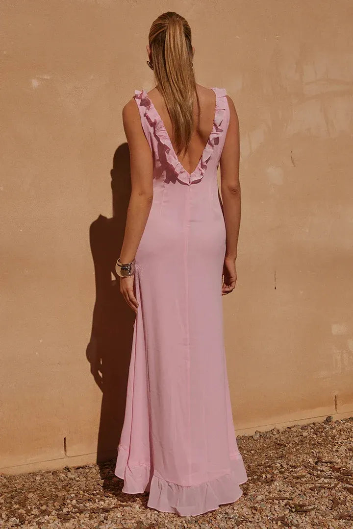 Charming Sheath/Column V Neck Sleeveless Backless Floor-Length Prom Dress