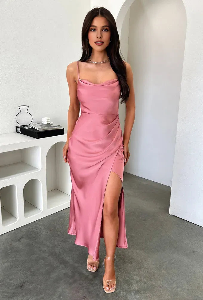 Charming Sheath Cowl Neck Sleeveless Side Slit Ankle-Length Prom Dress