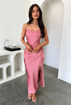 Charming Sheath Cowl Neck Sleeveless Side Slit Ankle-Length Prom Dress