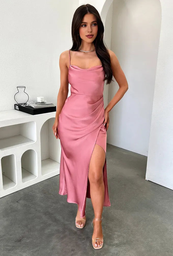 Charming Sheath Cowl Neck Sleeveless Side Slit Ankle-Length Prom Dress