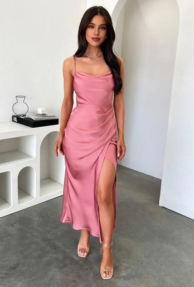 Charming Sheath Cowl Neck Sleeveless Side Slit Ankle-Length Prom Dress
