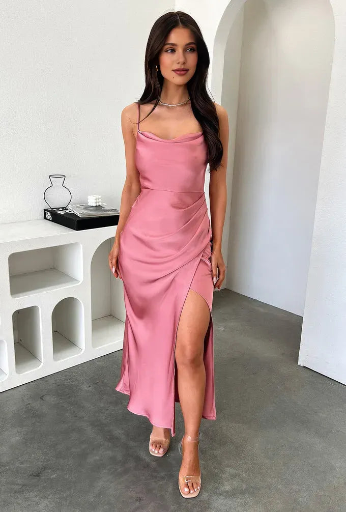 Charming Sheath Cowl Neck Sleeveless Side Slit Ankle-Length Prom Dress