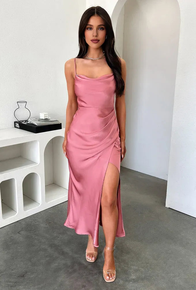 Charming Sheath Cowl Neck Sleeveless Side Slit Ankle-Length Prom Dress