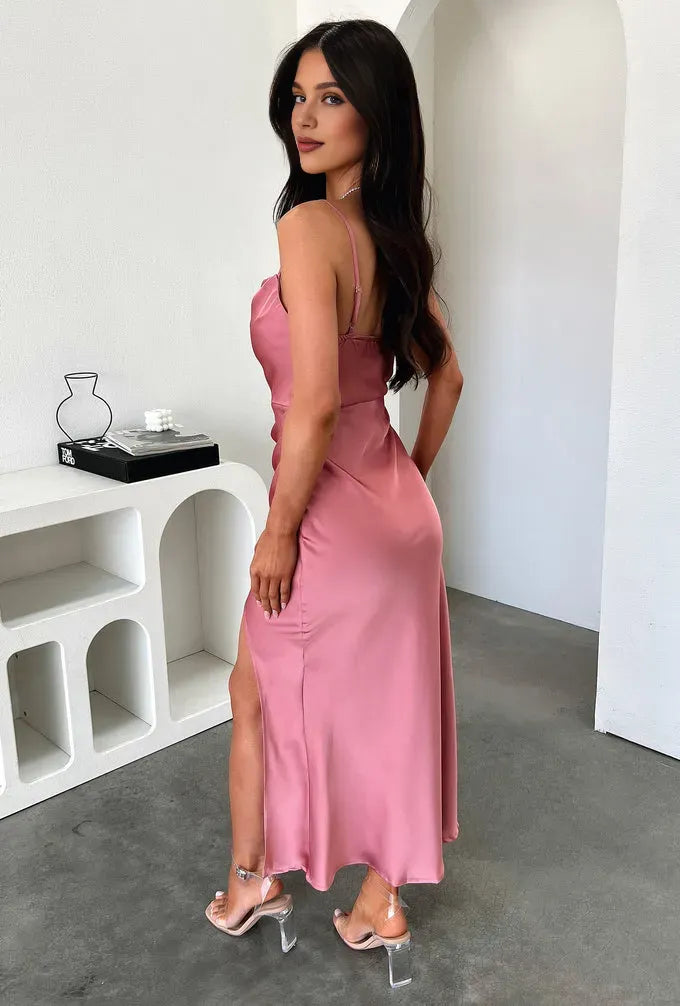 Charming Sheath Cowl Neck Sleeveless Side Slit Ankle-Length Prom Dress