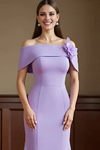 Charming Sheath Off the Shoulder Dropped Shoulder Sleeves Backless Floor-Length Mother of the Bride Dress