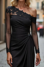 Charming Sheath One Shoulder Long Sleeve Solid Color Short-Mini Mother of the Bride Dress