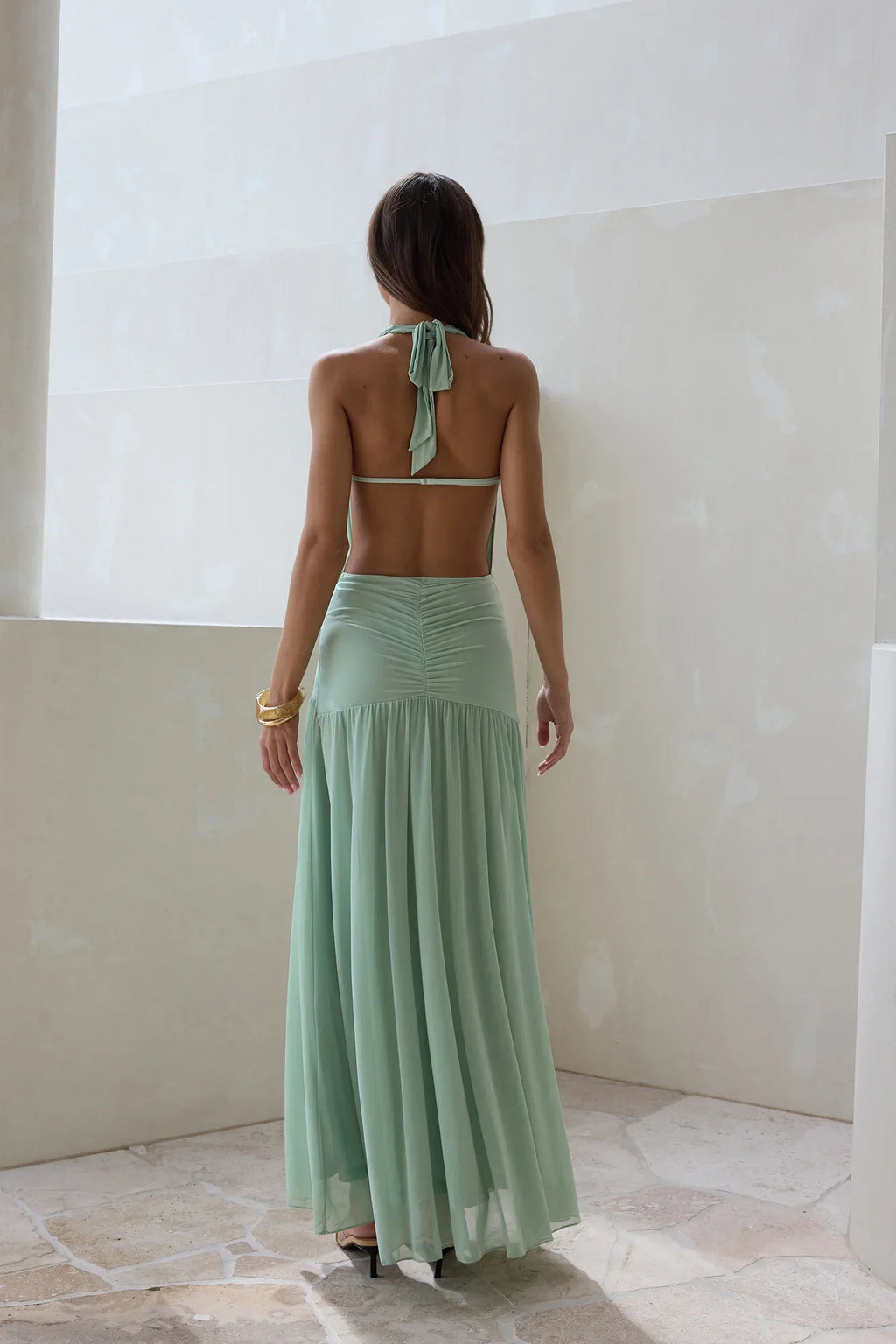 Charming Statement Halter Neck Sleeveless Backless Floor-Length Cocktail Dress