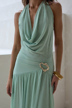 Charming Statement Halter Neck Sleeveless Backless Floor-Length Cocktail Dress