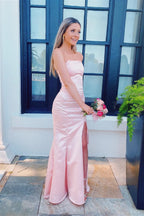 Charming Strapless Sleeveless Fitted Slit Long Prom Dress