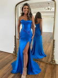 Charming Sweetheart-Neck Sleeveless Mermaid Pleated Sweep Train Prom Dress