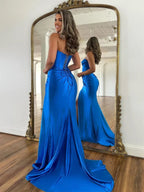 Charming Sweetheart-Neck Sleeveless Mermaid Pleated Sweep Train Prom Dress