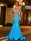 Charming Trumpet/Mermaid Illusion Neck Sleeveless Backless Sweep/Brush Train Prom Dress