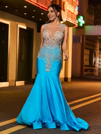 Charming Trumpet/Mermaid Illusion Neck Sleeveless Backless Sweep/Brush Train Prom Dress