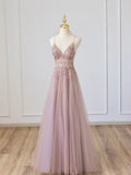 Charming V-Neck Sleeveless A-Line Beaded Floor-Length Prom Dress