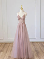 Charming V-Neck Sleeveless A-Line Beaded Floor-Length Prom Dress