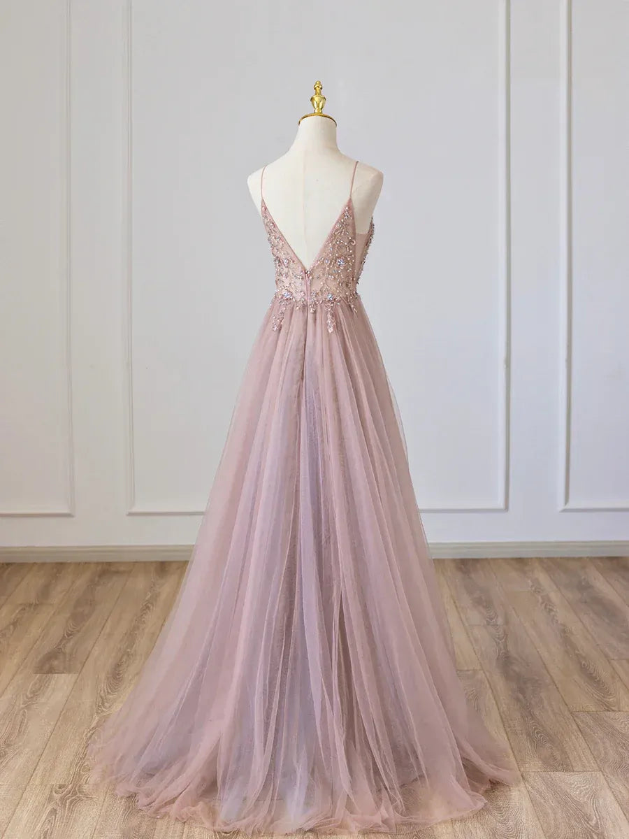 Charming V-Neck Sleeveless A-Line Beaded Floor-Length Prom Dress