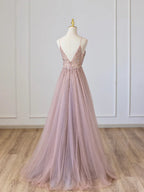 Charming V-Neck Sleeveless A-Line Beaded Floor-Length Prom Dress